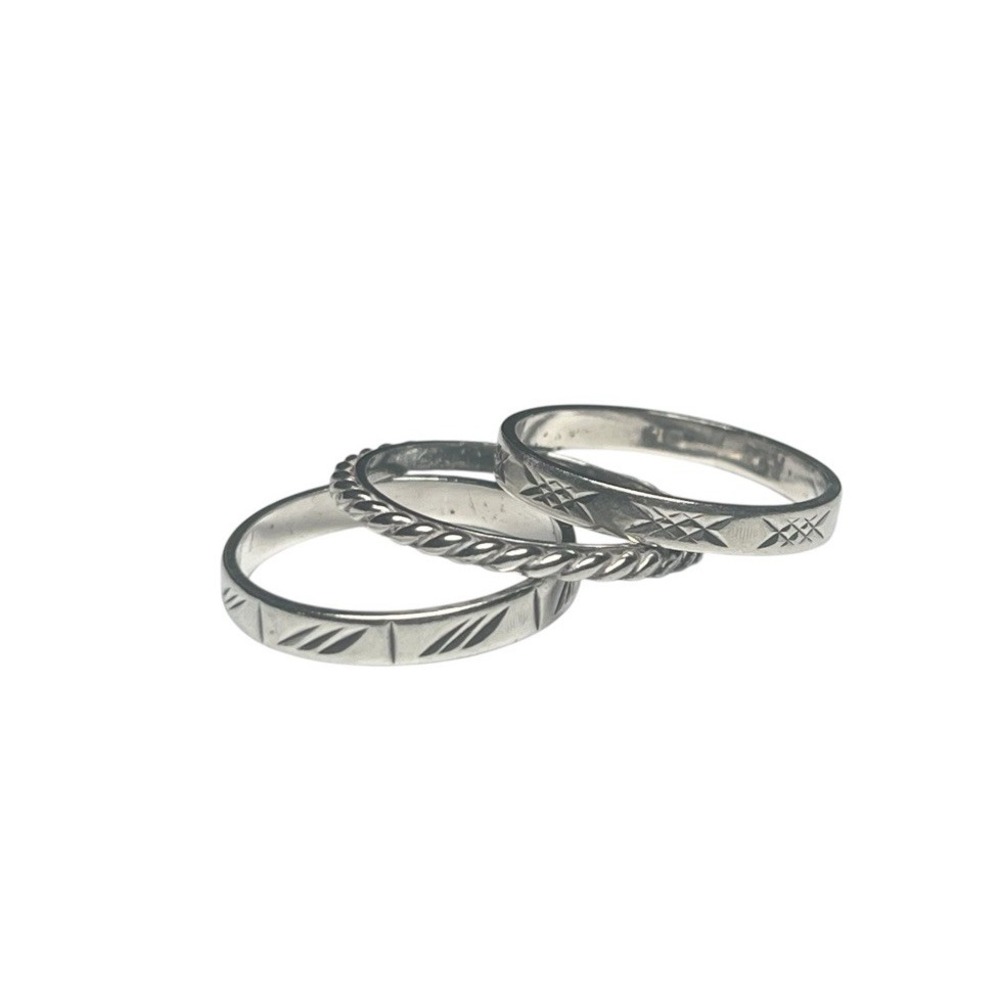 Sterling Silver Patterned Ring Stack, 3 Rings, 4g… - image 1